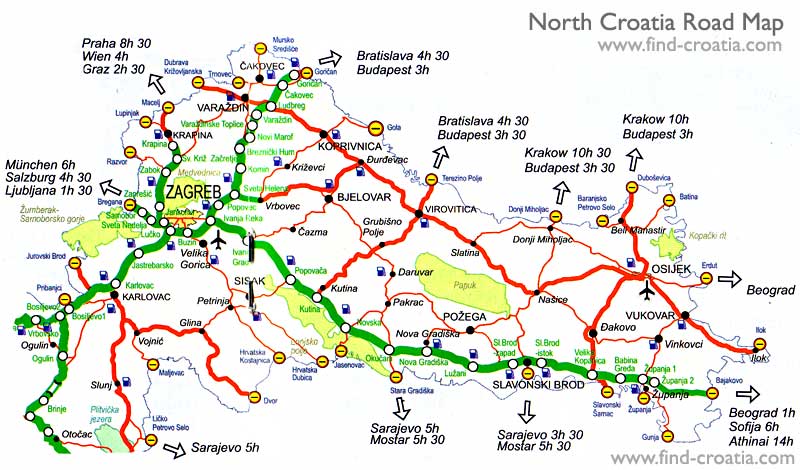 Slavonia and North Croatia Road Map